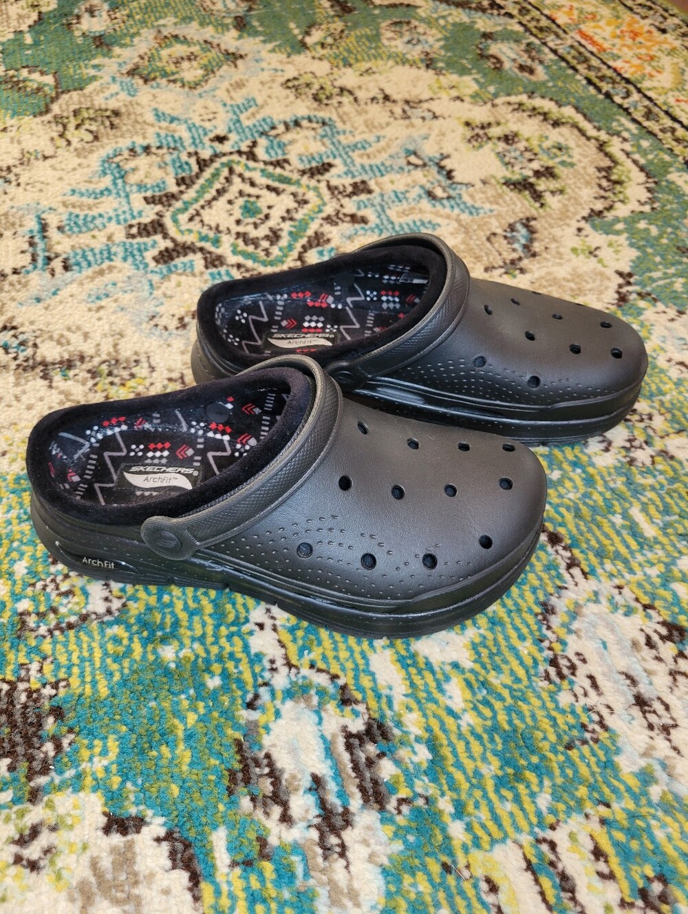 Skechers Foamies Arch Fit Black Lined Comfort Clogs, Size Womens US 7.5